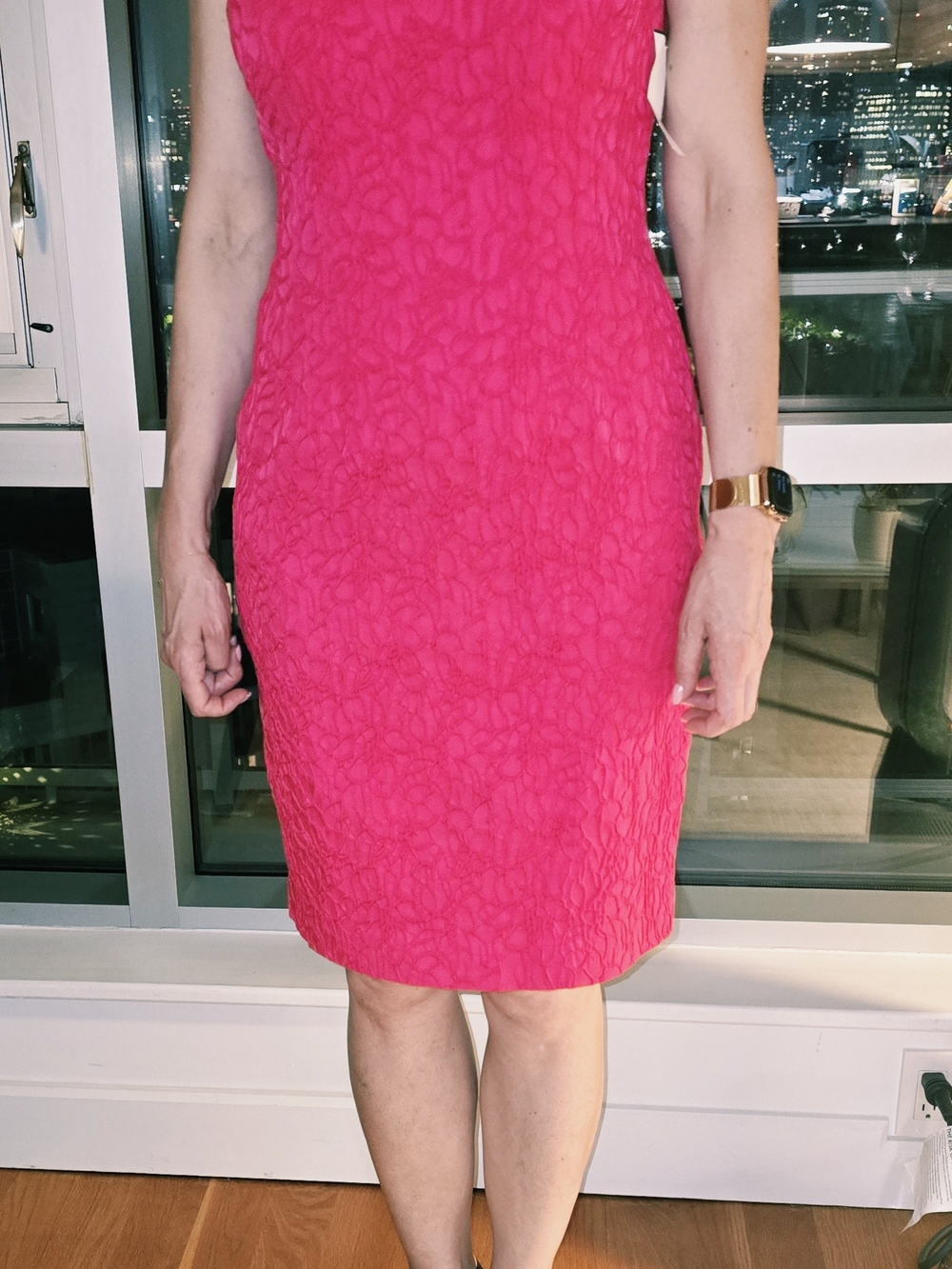 Elie Tahari Vibrant Pink Sleeveless Lace-Texture Sheath Dress